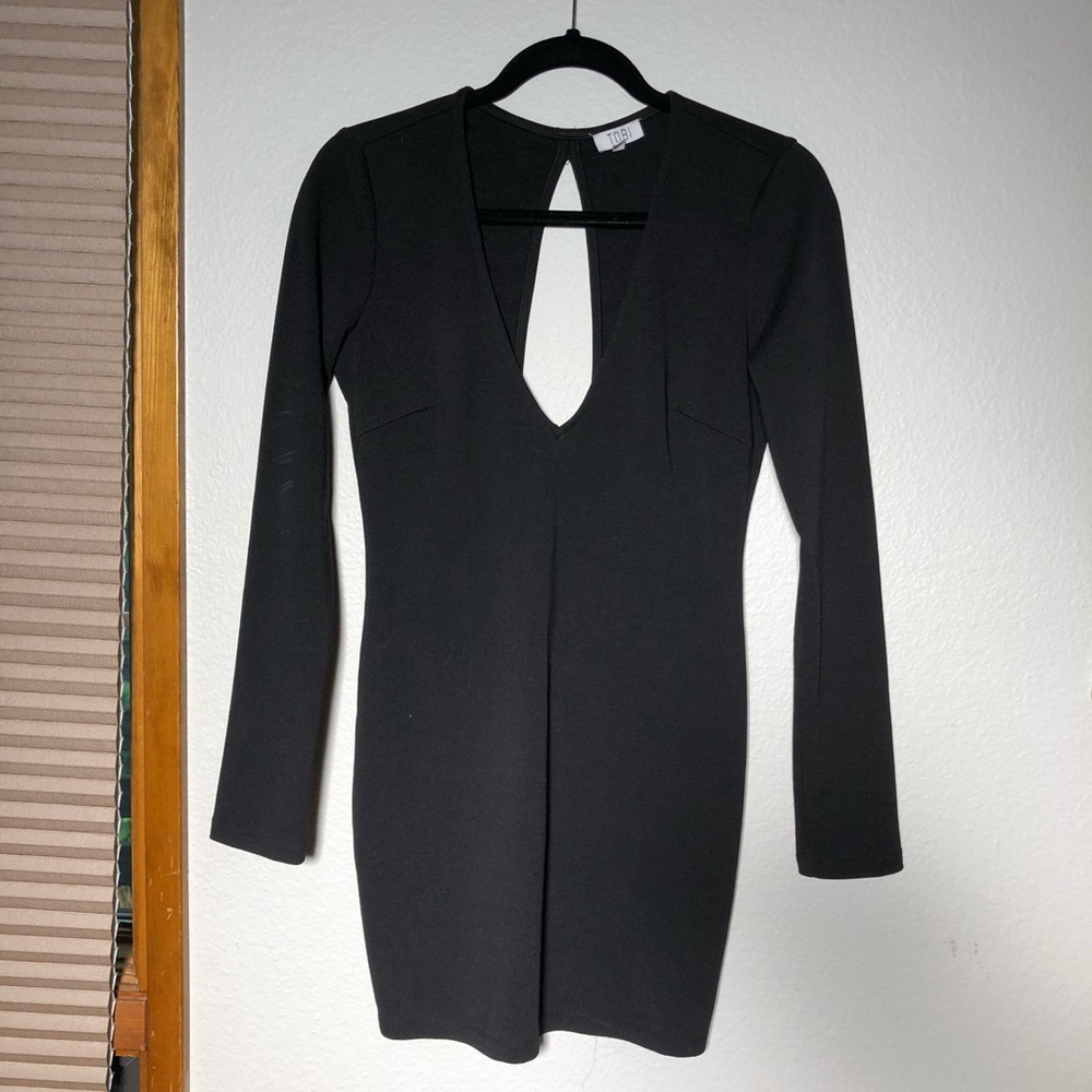 Tobi Long Sleeve Deep V Bodycon Dress